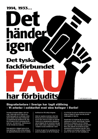 Plakat der Göteborger SAC zum De-Facto-Gewerkschaftsverbot
