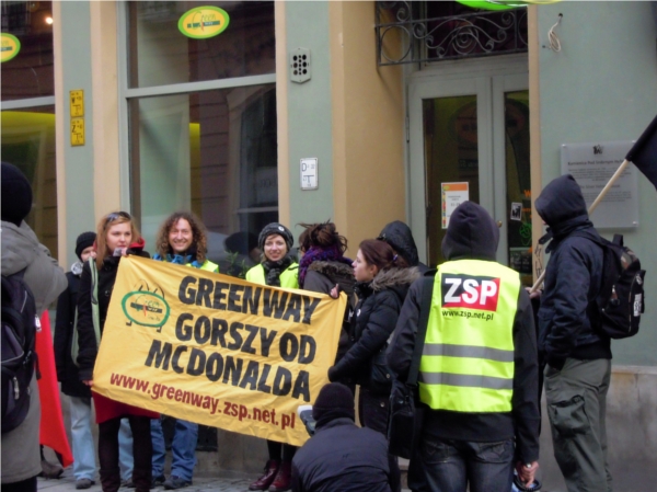 Protest vor der Green Way-Filiale in Wroclaw. Quelle: ZSP