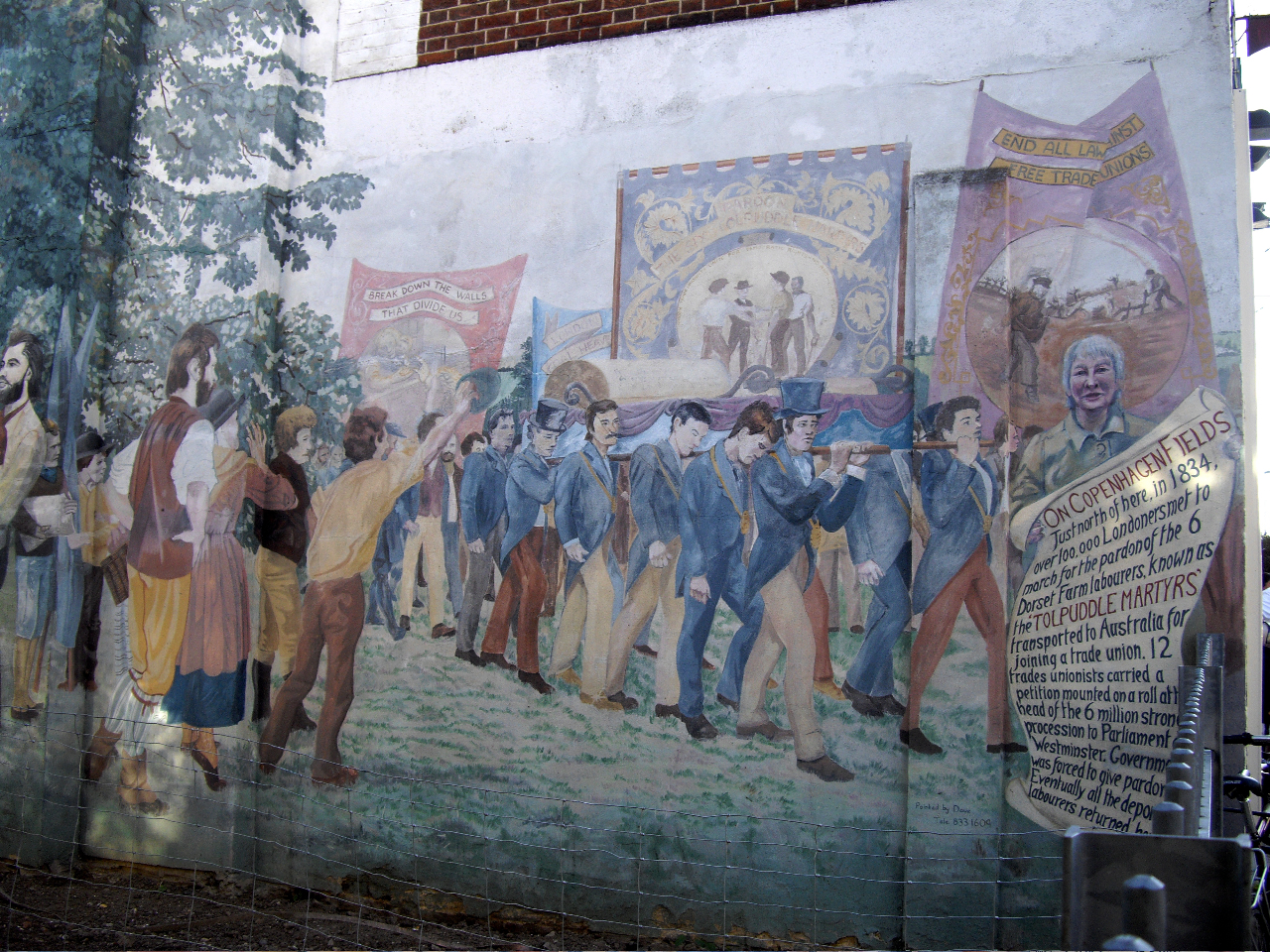 Ein Wandbild in London. Zu sehen ist die große Solidaritätsdemonstration für die „Tolpuddle-Märtyrer“ 1834 (Quelle: http://tolpuddlekx.wordpress.com)