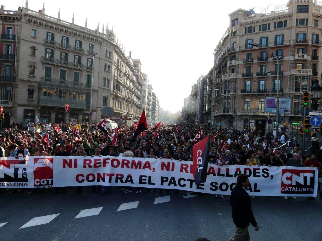 CNT und CGT beim Generalstreik in Barcelona am 29. März (Quelle: www.cgtbarcelona.org)