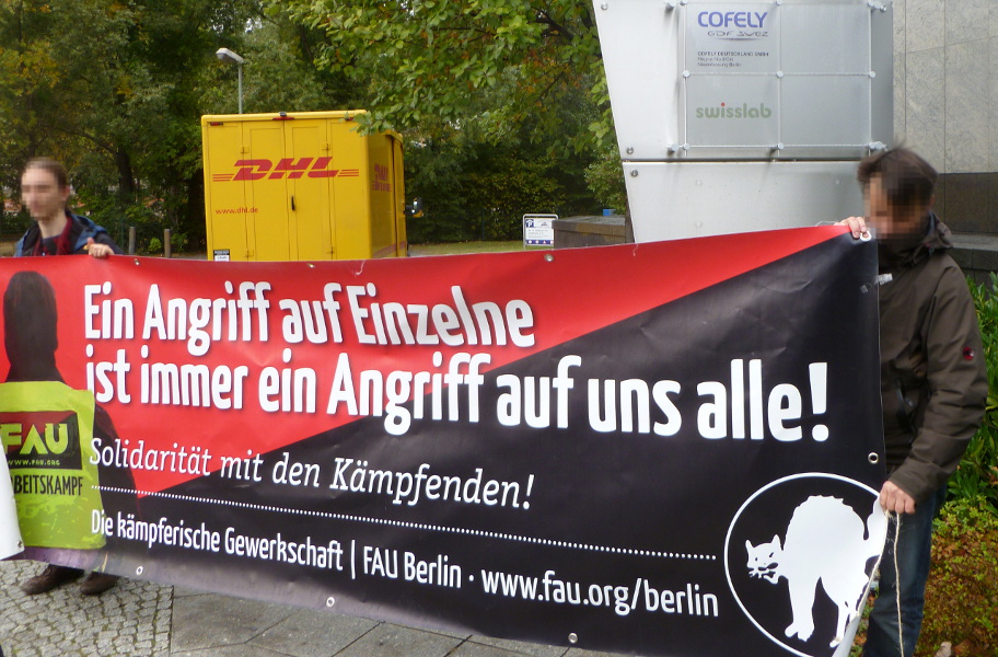 Protest der Berliner FAU bei swisslab