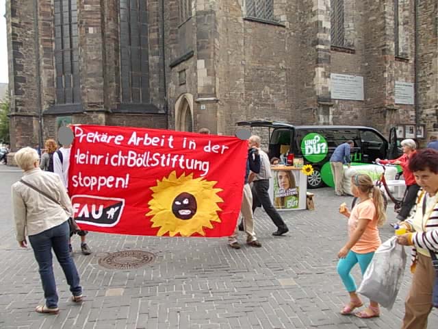 Exemplarisch für viele Aktionen zum Konflikt mit der Heinrich-Böll-Stiftung – hier in Halle am 27. August