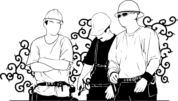 Eine Gruppe von stilisierten Bauarbeitern