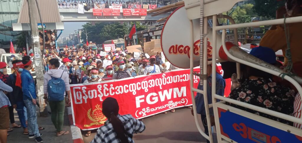 Protest der Federation of General Workers Myanmar (FGWM)